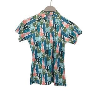 Swannie Girls Youth Golf Top - Green Cactus Print Quarter Zip